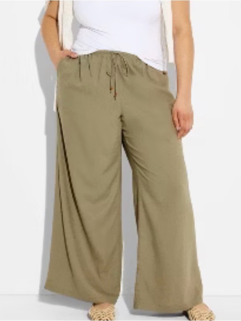 Wide-Leg Drawstring Pants - Olive